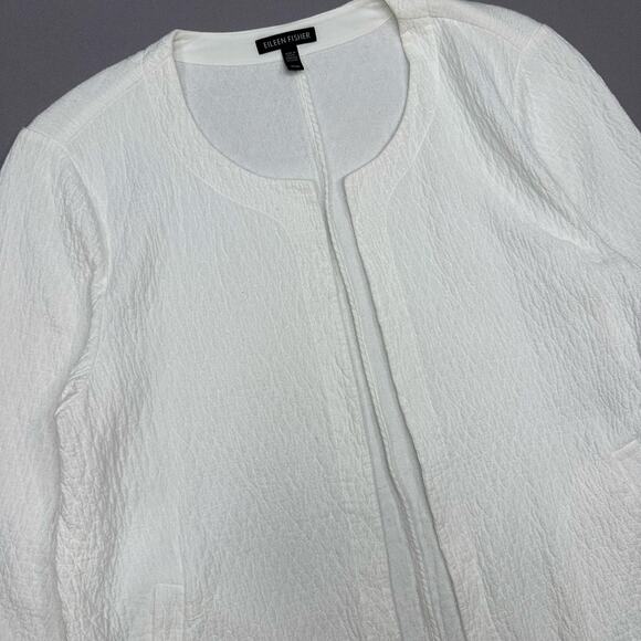 Eileen Fisher Unstructured Open Front Jacket in White Cotton/Rayon Size Medium - Picture 2 of 6